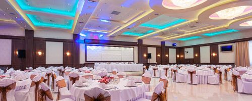 Banquet hall with colorful lights